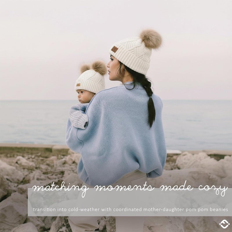 Funky Junque Mommy & Me Double Pom Beanies – Mama & Mini Matching Winter Outfits, Mom & Infant Baby Girl Beanie Hat Set - Image 4